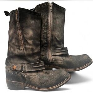 Bed Stu Distressed Black Leather Boots with Zipper -11”H